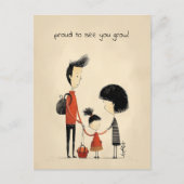 Schulmädchen, Mutter und Vater Postkarte (Vorderseite)