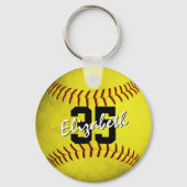 Schulmannschaft und Spieler nennen gelbe Softball Schlüsselanhänger (Rückseite)