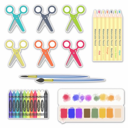 Schulmaterial für Kunstklassen Aufkleber (Vorderseite)