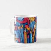 Schulmaterial mit einer lebendigen Farbpalette. Di Kaffeetasse (Vorderseite Links)