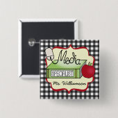 Schulmedium-Spezialist - grauer Gingham Button (Vorne & Hinten)