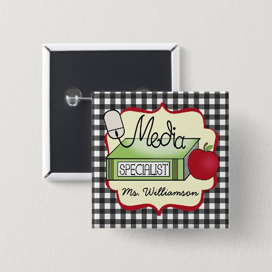 Schulmedium-Spezialist - grauer Gingham Button (Vorne & Hinten)