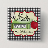 Schulmedium-Spezialist - grauer Gingham Button (Vorderseite)