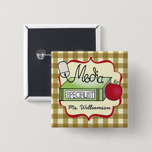 Schulmedium-Spezialist - TAN-Gingham Button (Vorne & Hinten)