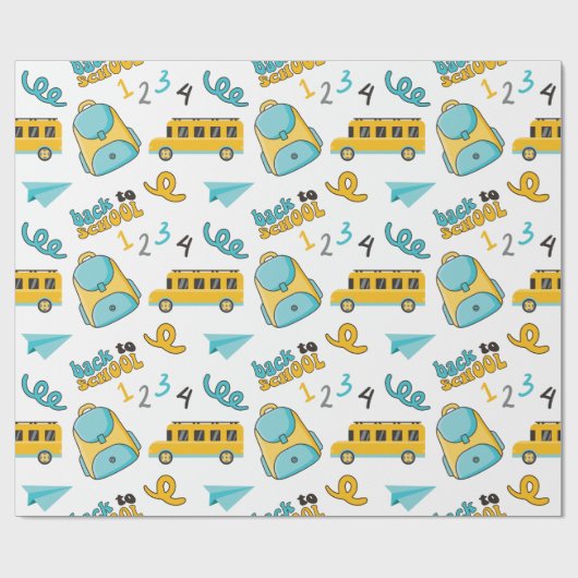 Schulnahtloses Umschlagpapier: Zahlen, Tasche, Bus Geschenkpapier (Flach)