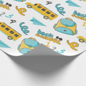 Schulnahtloses Umschlagpapier: Zahlen, Tasche, Bus Geschenkpapier (Ecke)
