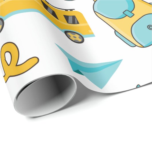 Schulnahtloses Umschlagpapier: Zahlen, Tasche, Bus Geschenkpapier (Rolleneckpunkt)