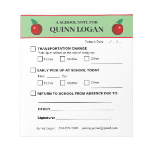 Schulnote Pad für Quinn Logan Notizblock