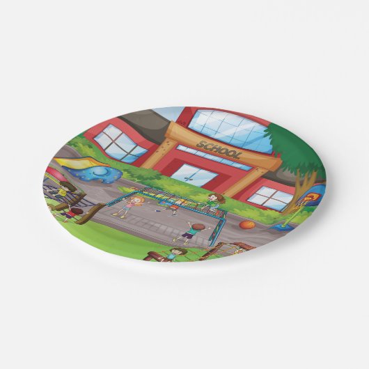 Schulplatz Pappteller (Schrägansicht)