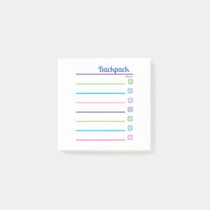Schulrucksack-organisierende Checkliste Post-it Klebezettel