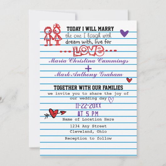 Schulschatze, die Einladung Wedding sind (Vorderseite)