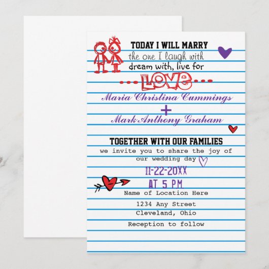 Schulschatze, die Einladung Wedding sind (Vorne/Hinten)