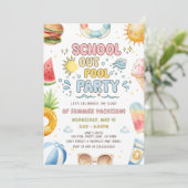 Schulschluss Poolparty Beginn der Sommerferien Einladung (Stehend Vorderseite)