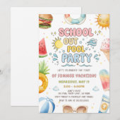 Schulschluss Poolparty Beginn der Sommerferien Einladung (Vorne/Hinten)