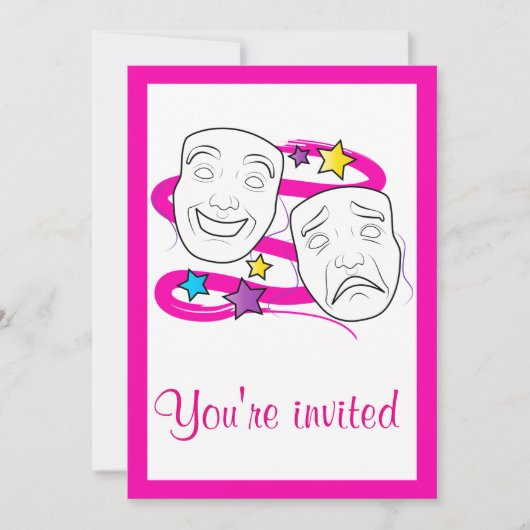 Schulspiel-Einladung mit Drama-Masken Einladung (Vorderseite)