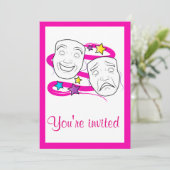 Schulspiel-Einladung mit Drama-Masken Einladung (Stehend Vorderseite)