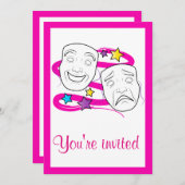 Schulspiel-Einladung mit Drama-Masken Einladung (Vorne/Hinten)