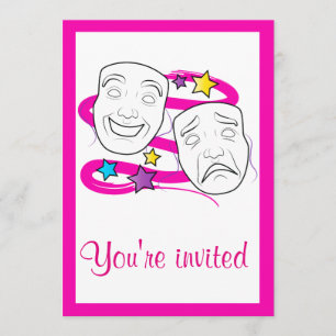 Schulspiel-Einladung mit Drama-Masken Einladung