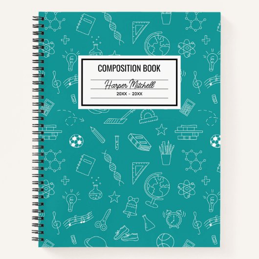 Schulsymbole für benutzerdefinierte Notebook-Zusam Notizblock (Vorderseite)