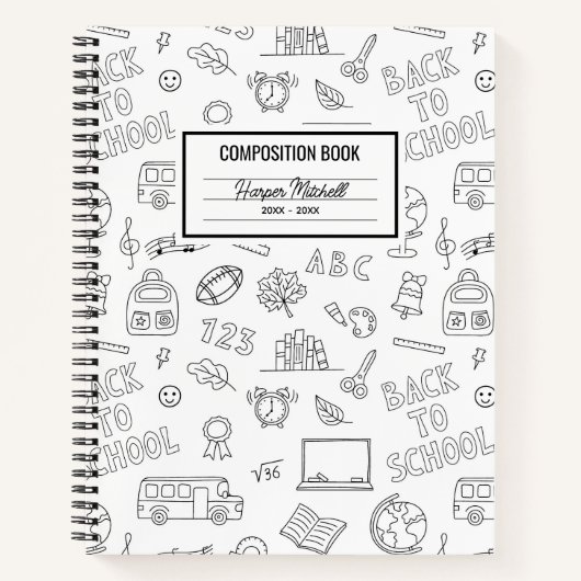 Schulsymbole für benutzerdefinierte Notebook-Zusam Notizblock (Vorderseite)