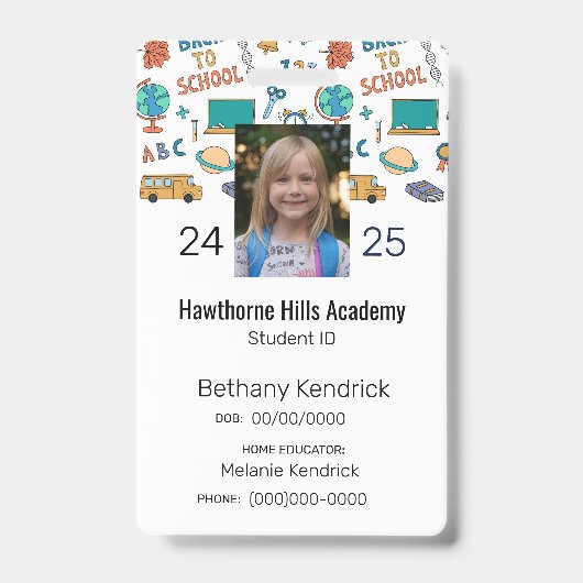 Schulsymbole Homeschool Student ID Abzeichen Ausweis (Vorderseite)
