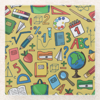 Schultage: Muster für Vintage Lieferungen Glasuntersetzer