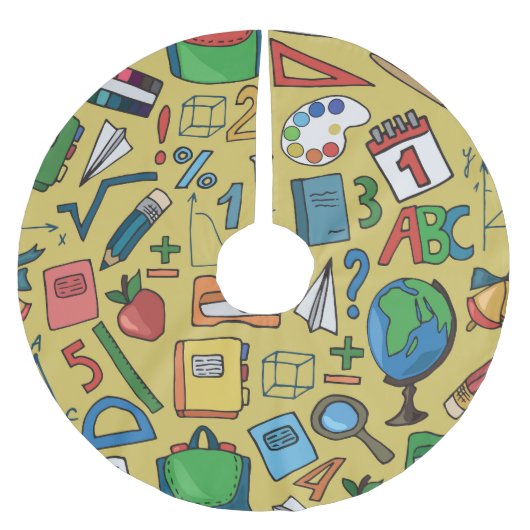 Schultage: Muster für Vintage Lieferungen Polyester Weihnachtsbaumdecke (Vorderseite)