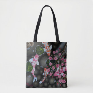 Schulter-Tasche mit Koi und Blüten Tasche