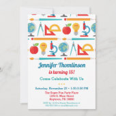 Schulthema Geburtstag Einladung Bildung Lehrerin (Vorderseite)