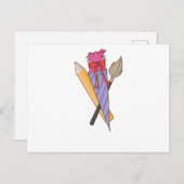 Schultüte mit Pinsel und Buntstift Postkarte (Vorne/Hinten)