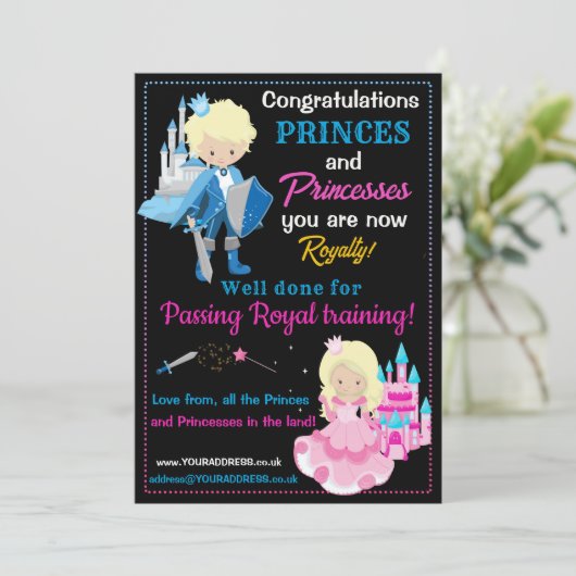 Schulungszeugnis für Prinz und Prinzessin Einladung (Stehend Vorderseite)