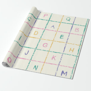 Schulwachsstift kariertes Quadratgitter mit Alphab Geschenkpapier
