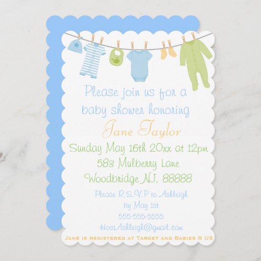 Schuppen, blau und grün Kleine Kleidung Kinderdusc Einladung (Vorne/Hinten)