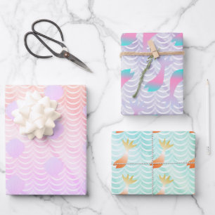 Schuppen der Meerjungfrau Farbige Wasserhintergrün Geschenkpapier Set