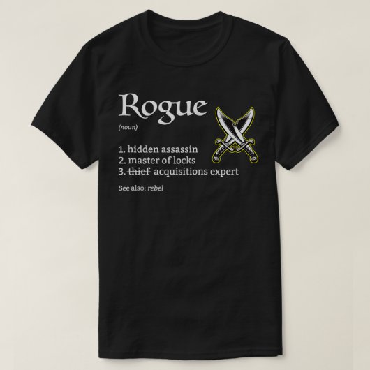 Schurke-Klassendefinitionsdungeons und RPG-Dragons T-Shirt (Design vorne)