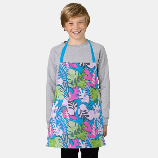 Schürze: Abstrakte Blätter (blau) Schürze (Getragen)