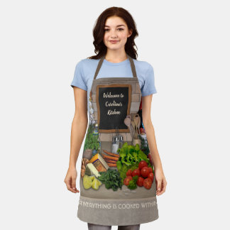 Schürze der Küche mit Ihrem Namen auf der Tafel