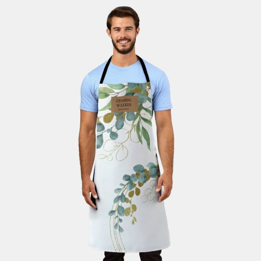 Schürze Eukalyptus Greenery Salon Monogram (Getragen)