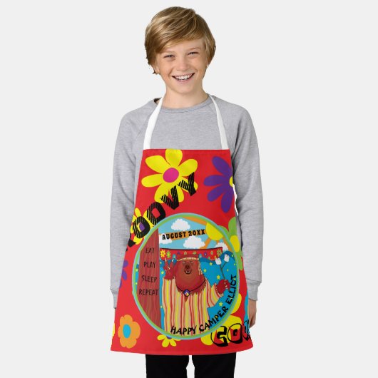 Schürze Flower Camp Happy Bär überall über Druck (Getragen)