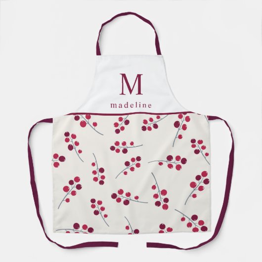 Schürze für festes Rotes Berries Monogramm-Mehrfac (Vorderseite)