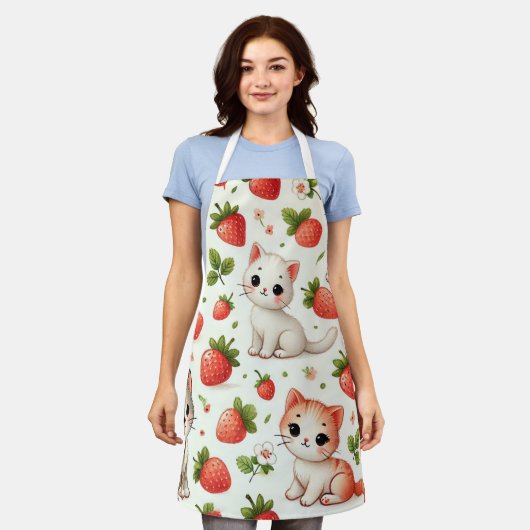 Schürze für niedliche Katzen und Erdbeeren (Getragen)