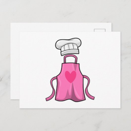 Schürze kochen und Kochmütze mit Herz Postkarte (Vorne/Hinten)