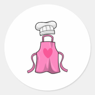 Schürze kochen und Kochmütze mit Herz Runder Aufkleber