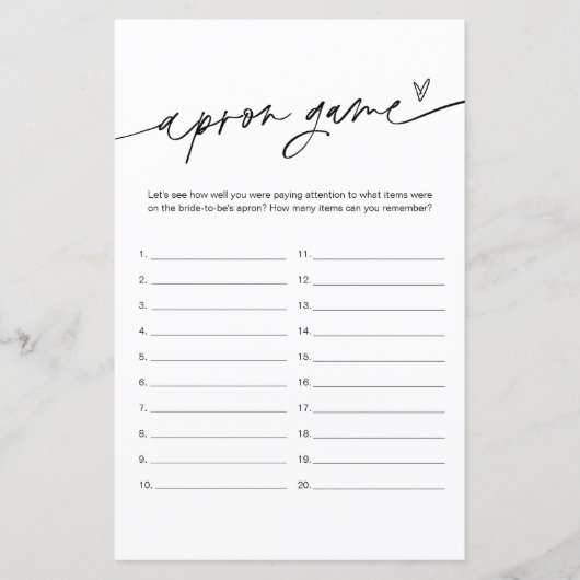 Schürze Memory Brautparty Game (Vorderseite)