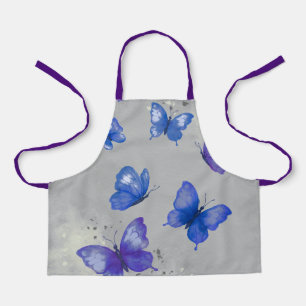 Schürze mit blauem violettem Schmetterlingsmonogra