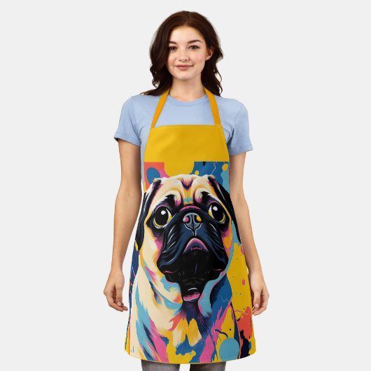 Schürze mit Mops (Getragen)