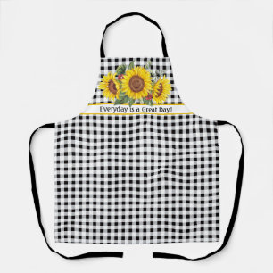 Schürze mit schwarzem Gingham und Sonnenblumen ind