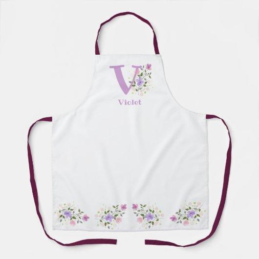 Schürze mit Wearer's Initial & Name mit Blume (Vorderseite)