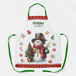 Schürze Mittel Schneemann und Weihnachtskekse Rot
