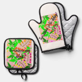 Schürze Ofenhandschuh & Topflappen-Set (Vorderseite/Rückseite)